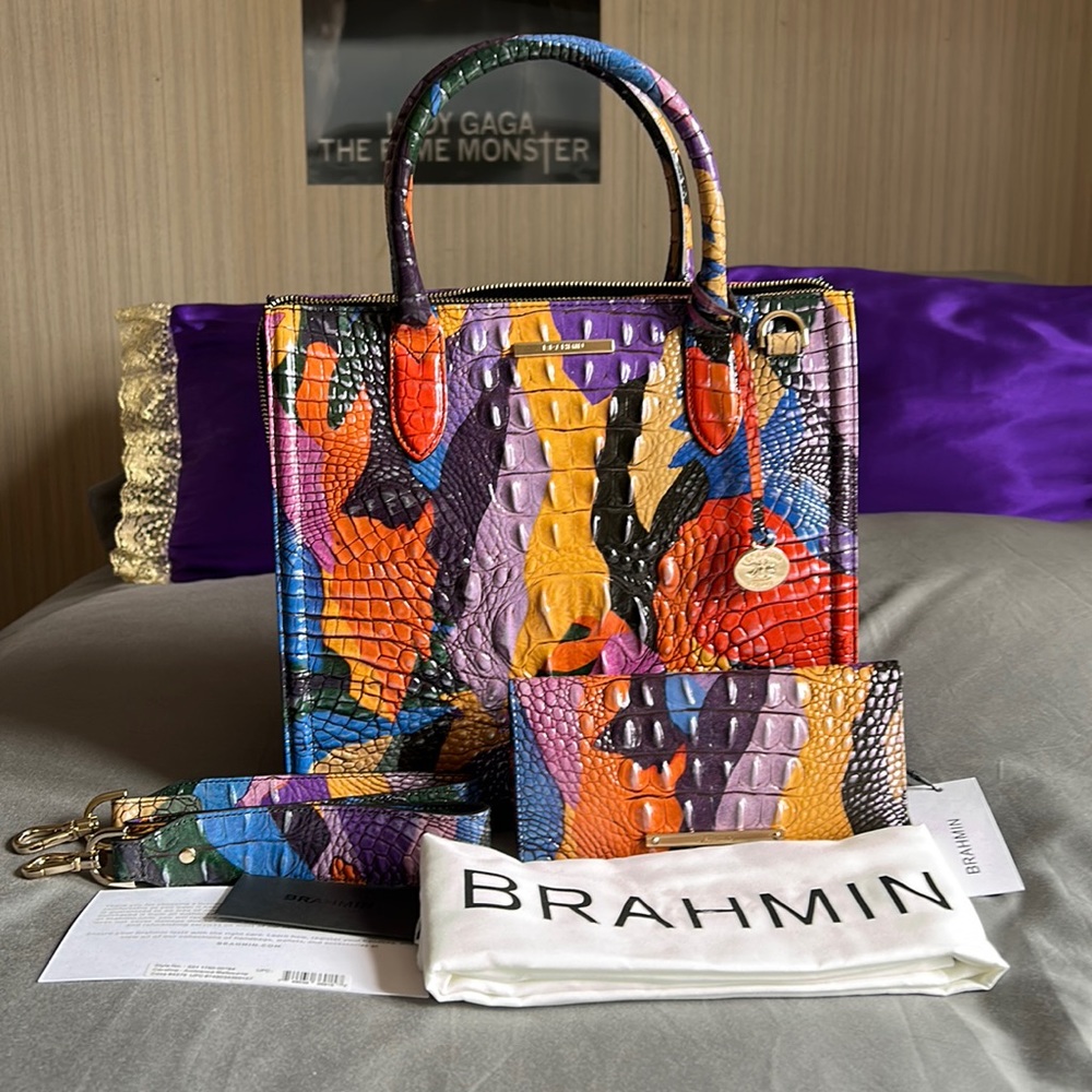 Brahmin Caroline Ambience Melbourne Satchel and Ady Wallet - NWT -Multi color
